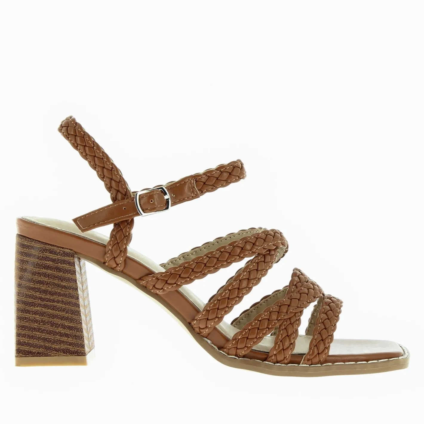 Vanessa Wu Sandales Miranda Camel A Multibrides Tressees Et Talon Haut Clearance