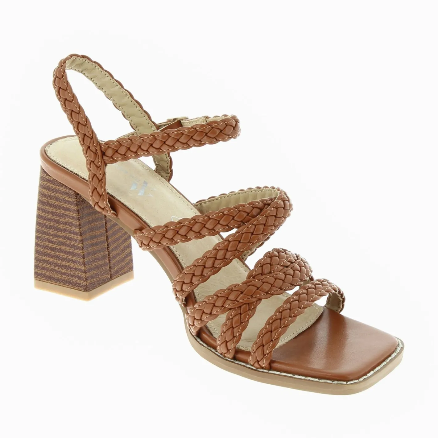 Vanessa Wu Sandales Miranda Camel A Multibrides Tressees Et Talon Haut Clearance