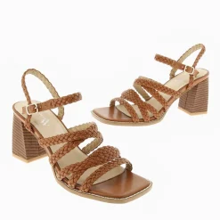Vanessa Wu Sandales Miranda Camel A Multibrides Tressees Et Talon Haut Clearance