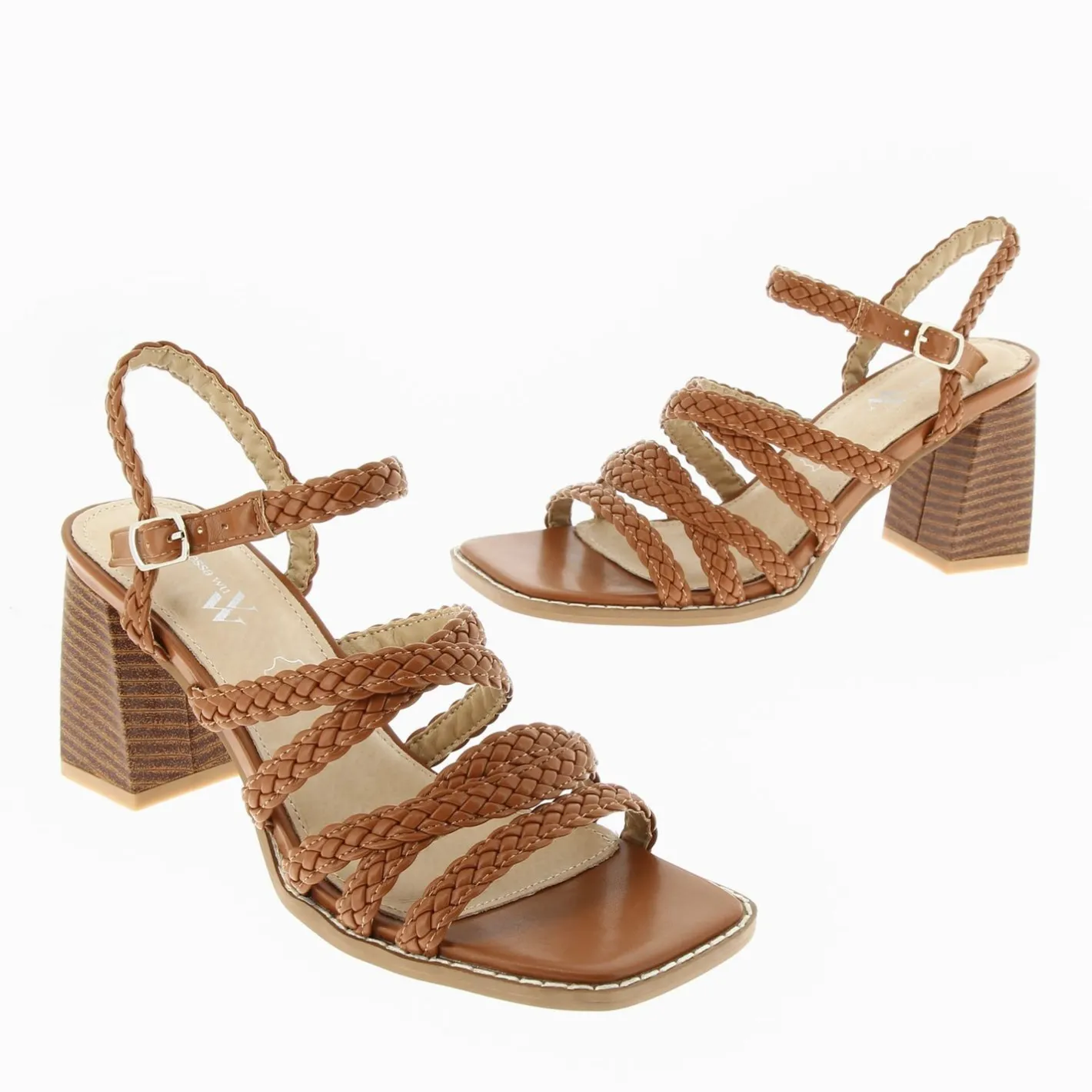 Vanessa Wu Sandales Miranda Camel A Multibrides Tressees Et Talon Haut Clearance