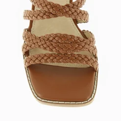 Vanessa Wu Sandales Miranda Camel A Multibrides Tressees Et Talon Haut Clearance