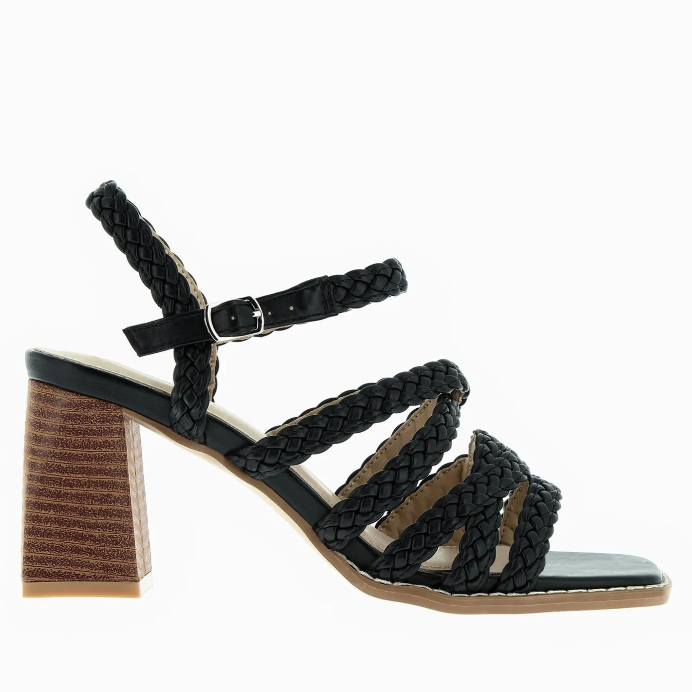 Vanessa Wu Sandales Miranda Noires A Multibrides Tressees Et Talon Haut Outlet