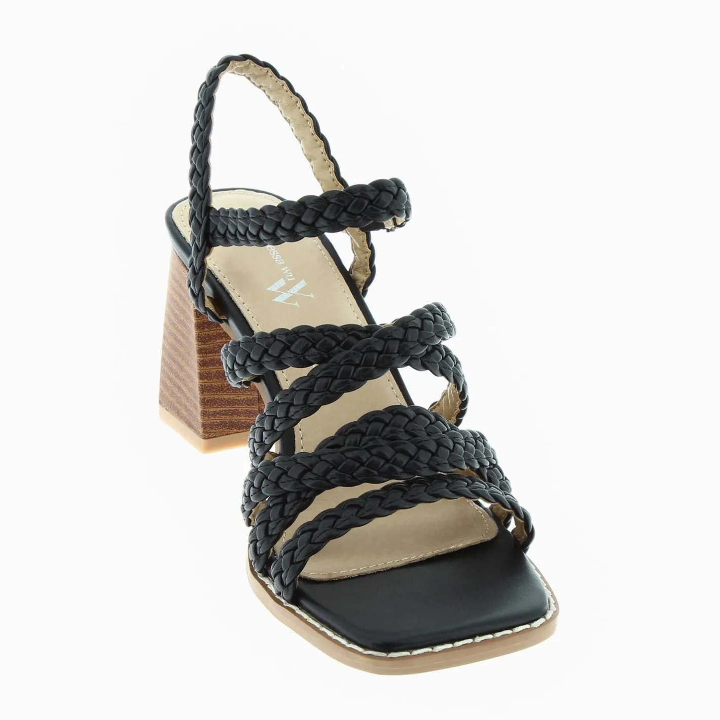 Vanessa Wu Sandales Miranda Noires A Multibrides Tressees Et Talon Haut Outlet