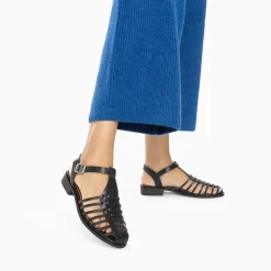 Vanessa Wu Sandales Plates Anne Style Pecheur A Fines Brides Noir Mate Sale