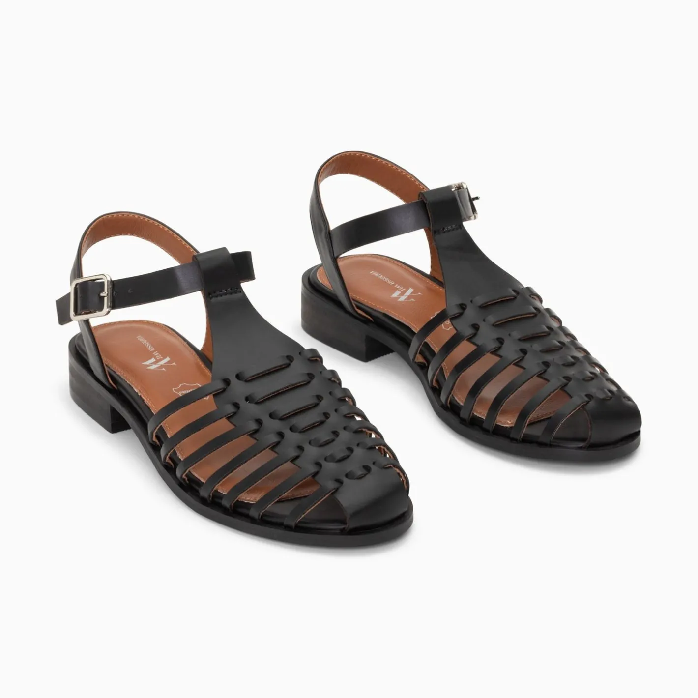 Vanessa Wu Sandales Plates Anne Style Pecheur A Fines Brides Noir Mate Sale