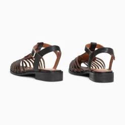 Vanessa Wu Sandales Plates Anne Style Pecheur A Fines Brides Noir Mate Sale