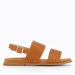 Vanessa Wu Sandales Plates Cassandre Tressees Camel Discount