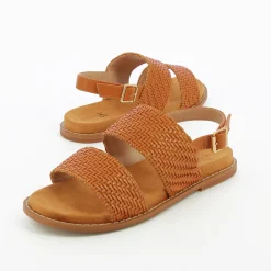 Vanessa Wu Sandales Plates Cassandre Tressees Camel Discount