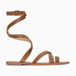 Vanessa Wu Sandales Plates Cassiopee Camel A Laniere De Cheville Trois Tours Et Passe-Pouce Discount