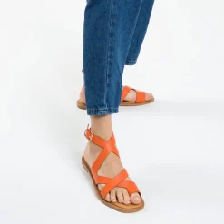 Vanessa Wu Sandales Plates Magali Orange A Passe-Pouce Clearance