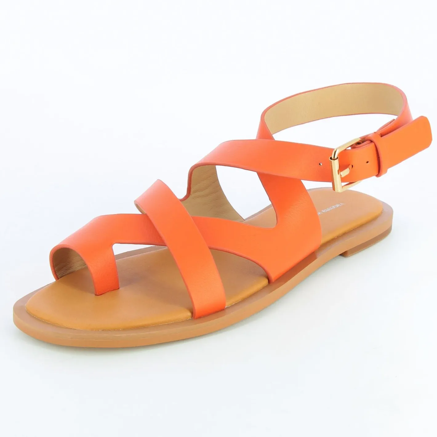 Vanessa Wu Sandales Plates Magali Orange A Passe-Pouce Clearance
