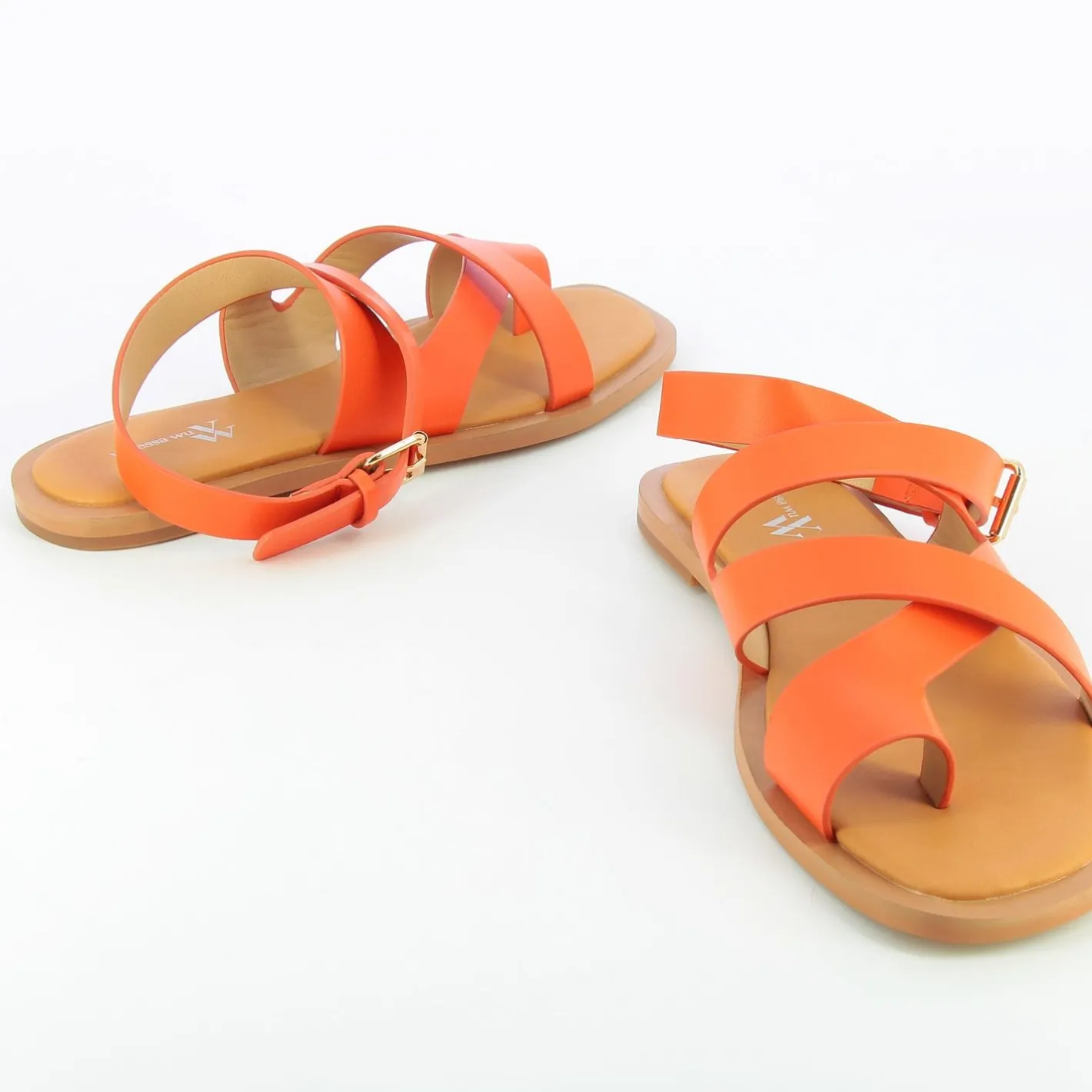 Vanessa Wu Sandales Plates Magali Orange A Passe-Pouce Clearance