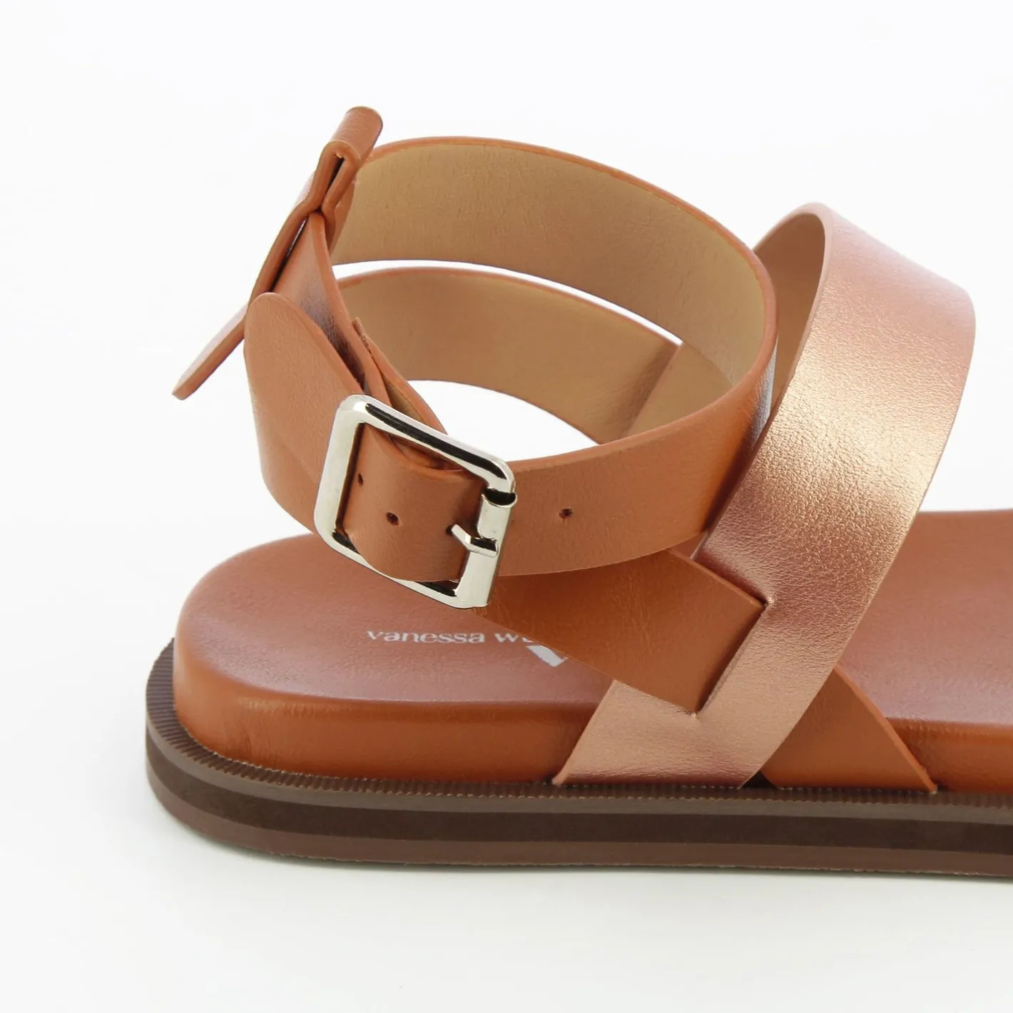 Vanessa Wu Sandales Plates Ninon Camel A Brides Rose Gold Et Rose Pale Outlet