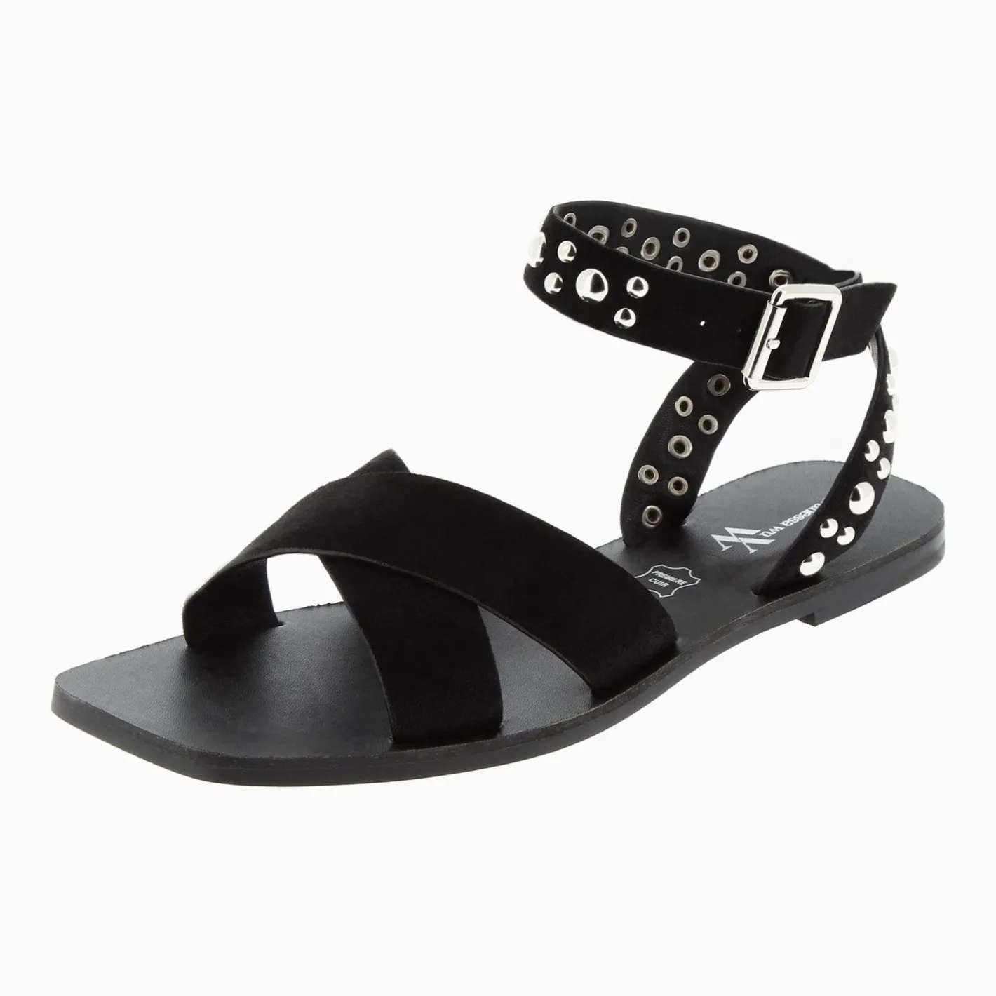 Vanessa Wu Sandales Plates Zora Noires A Clous New