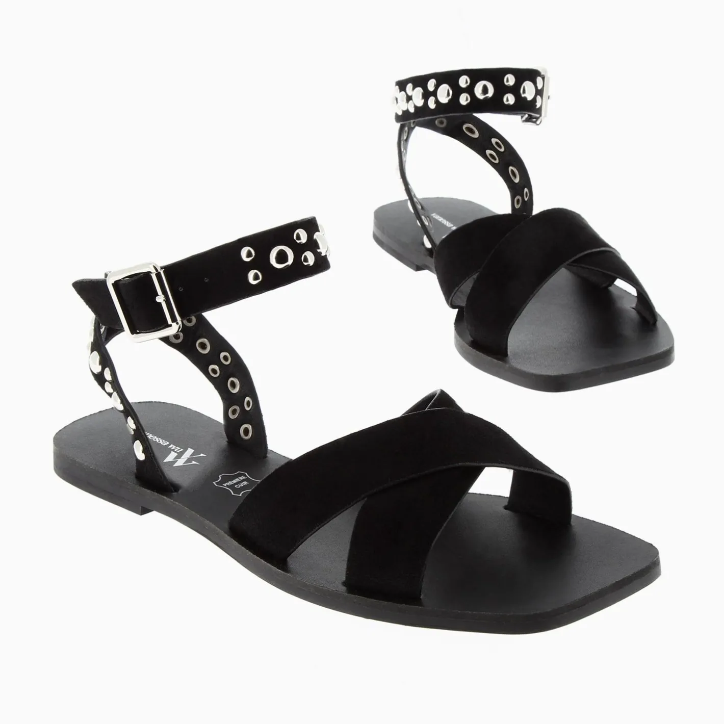 Vanessa Wu Sandales Plates Zora Noires A Clous New