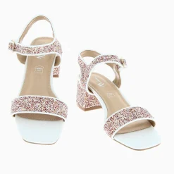Vanessa Wu Sandales Ruby Blanches Pailletees A Petit Talon Bloc Online