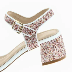 Vanessa Wu Sandales Ruby Blanches Pailletees A Petit Talon Bloc Online