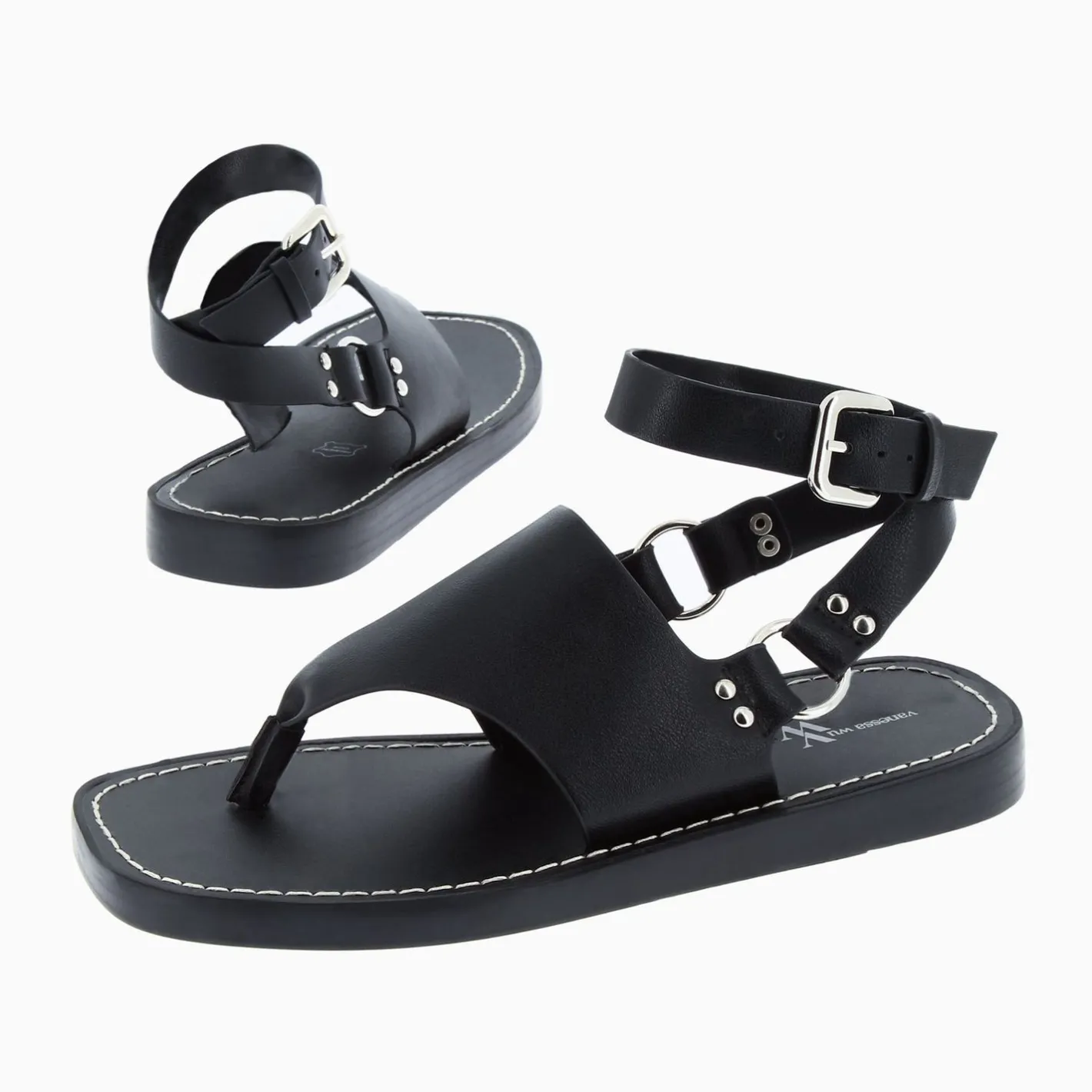 Vanessa Wu Sandales Tina Noires A Bride Entre-Doigts Outlet